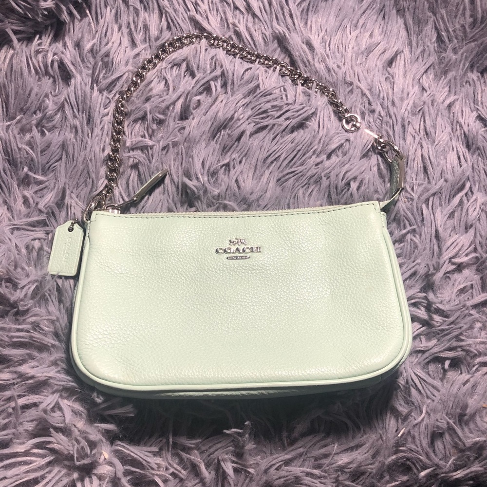 Coach Pebbled Turquoise Large Wristlet / Clutch